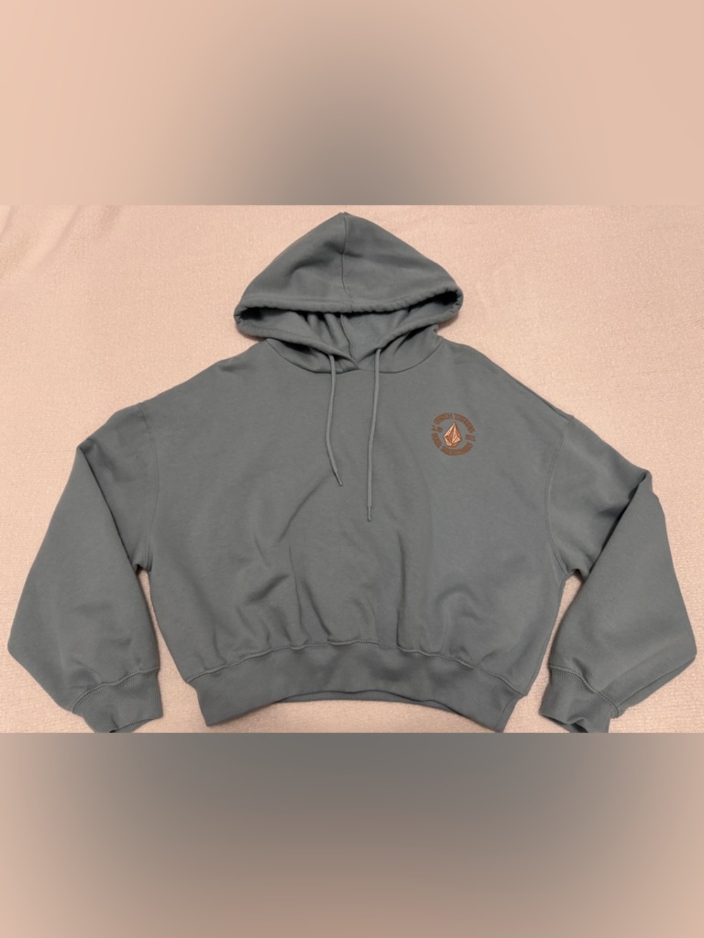 Volcom Women’s Dusty Blue Cropped Oversized Hooded Sweatshirt